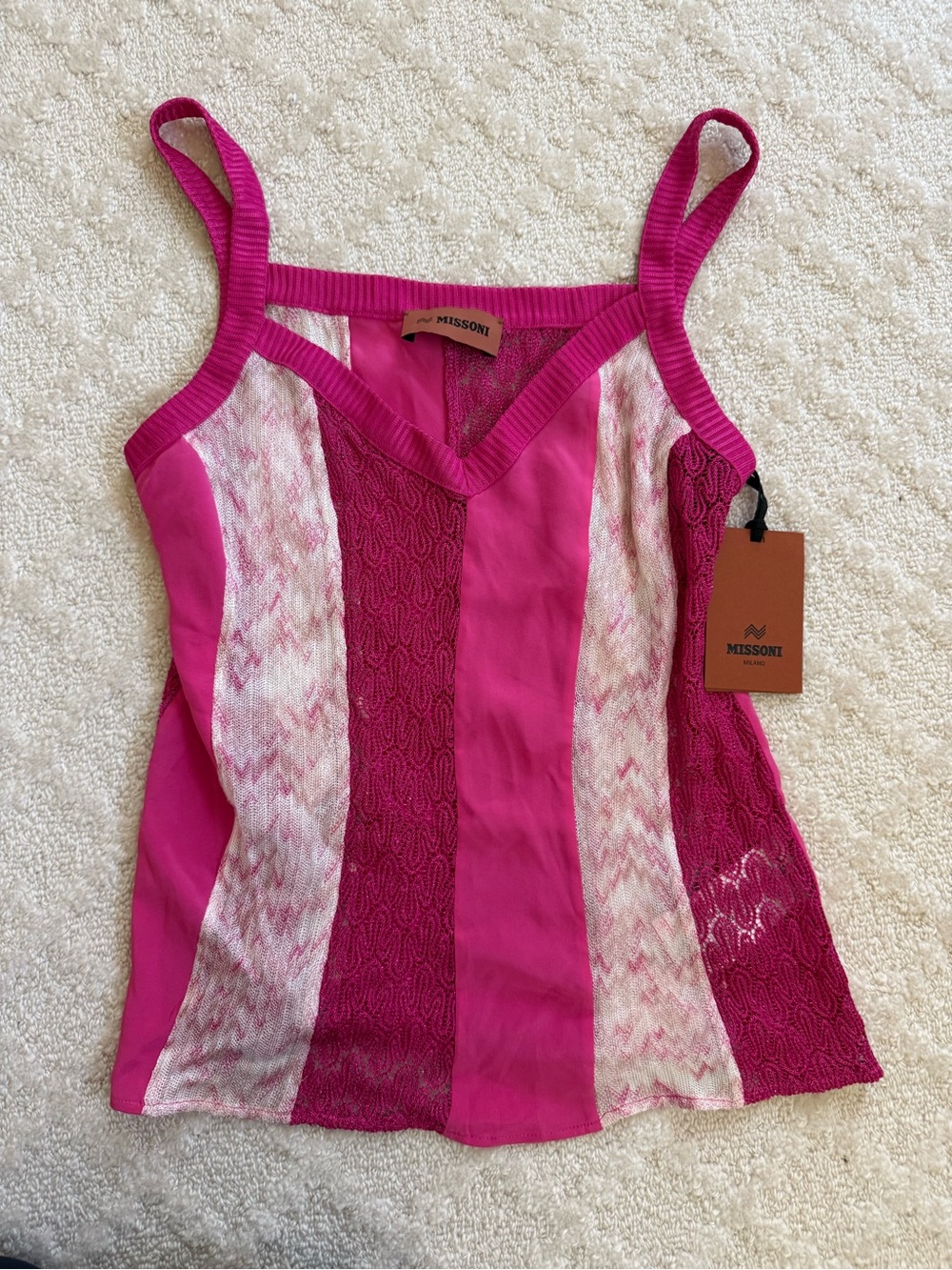 Missoni Hot Pink & Light Pink Striped Knit-Panel Camisole